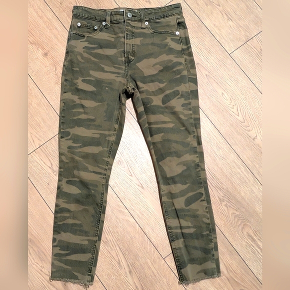 Lucky Brand 4 27 Jeans Camo Bridgette Crop Ankle Olive Green High Rise Skinny - Picture 1 of 5
